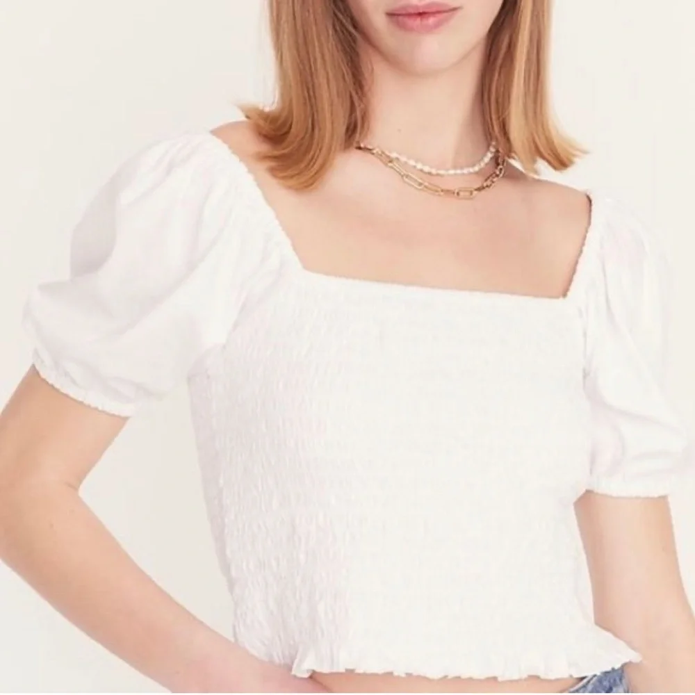 J. Crew Smocked Broken In Jersey Puff Sleeve Cropped Top Coquette Soft Girl Boho